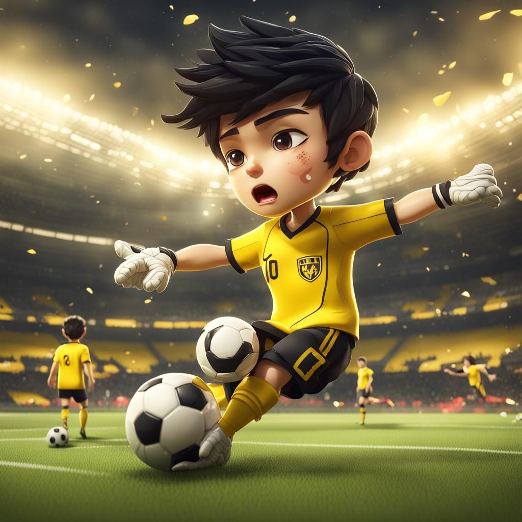Chibi Soccer Goalkeeper in Detailed Matte Painting