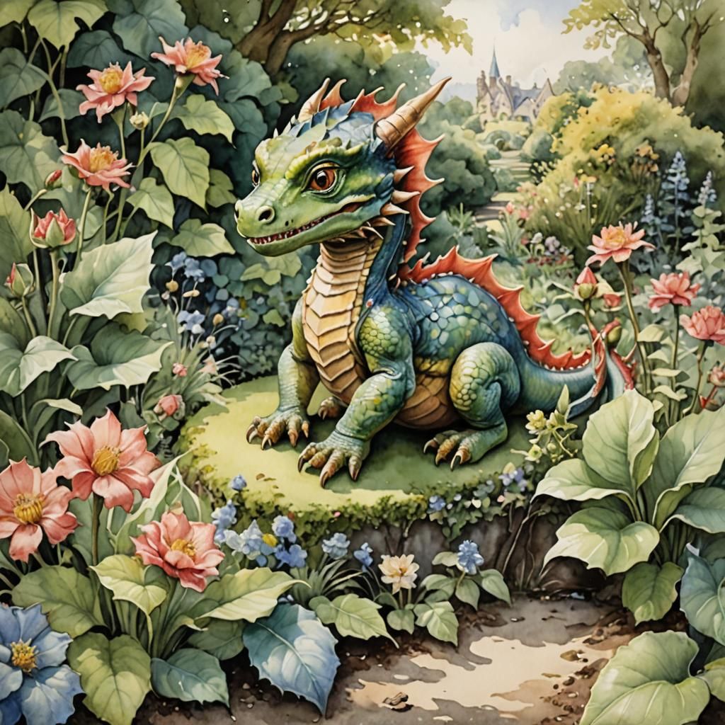 Small Dragon in an English Country Garden