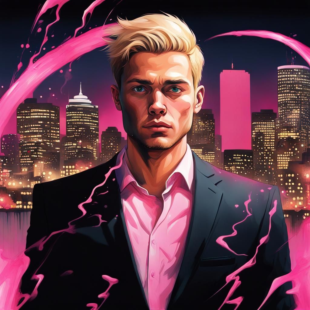 Man Holding Glowing Helix: Graffiti Art Style