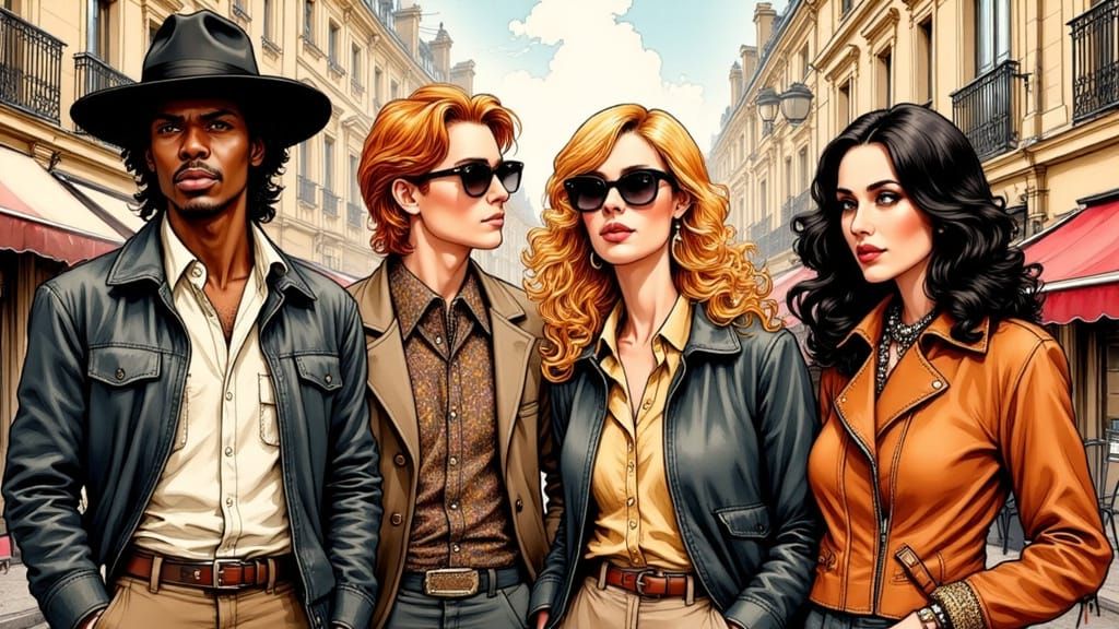 Vintage Parisian Rendezvous in Ink Style