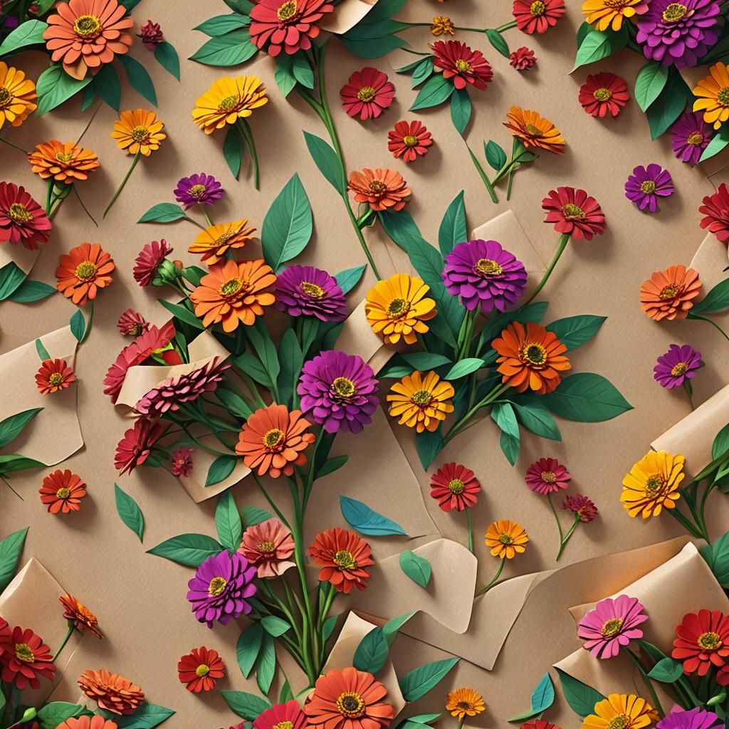 Colorful Zinnias Bouquet in 3D Digital Art Style