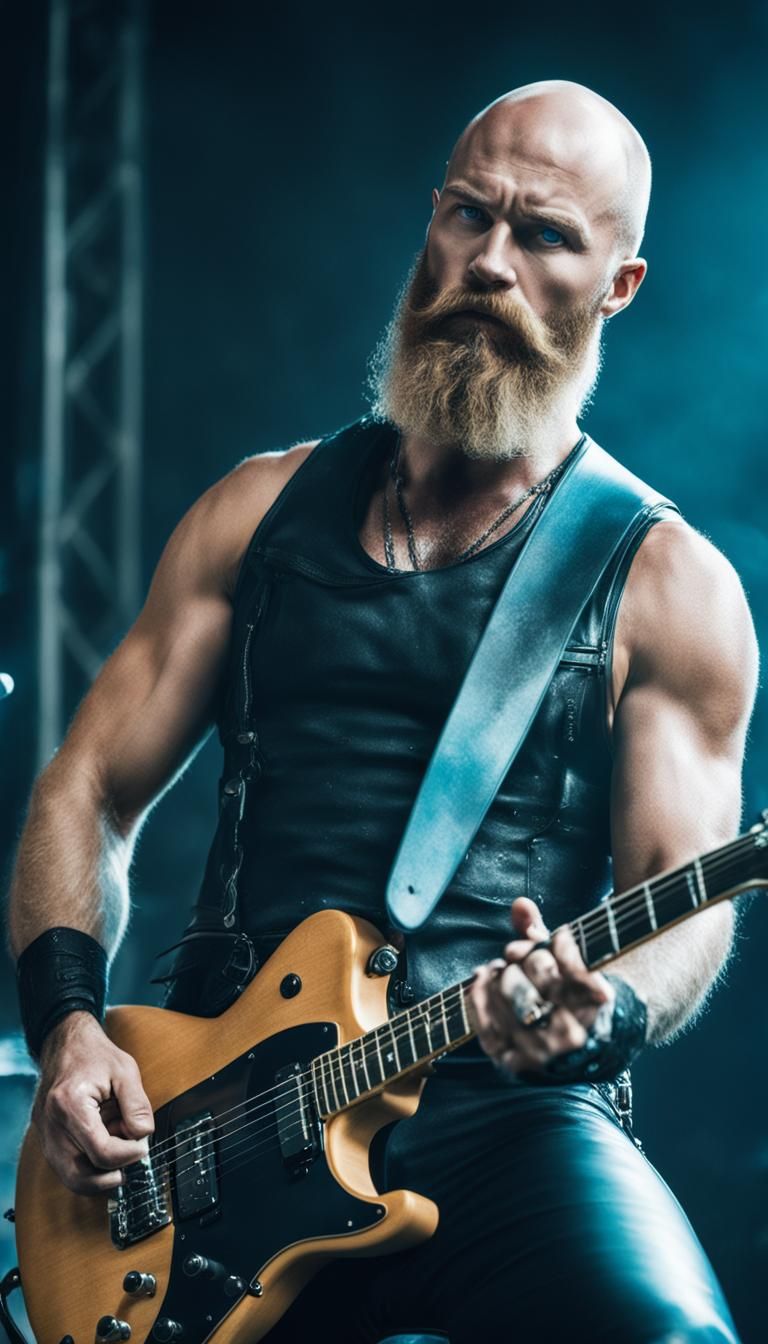 Shirtless Slavic Rocker with Electric Guitar