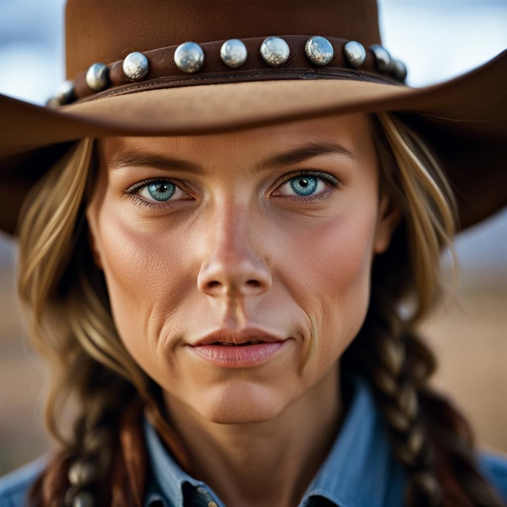 Strong Western Cowgirl Portrait in Studio Lighting