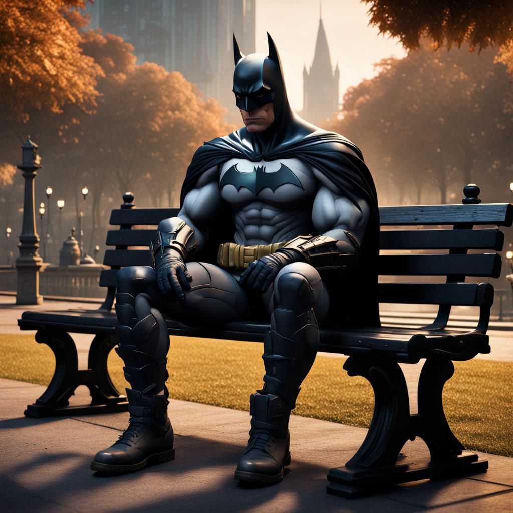 Batman on Park Bench: Detailed Matte Painting