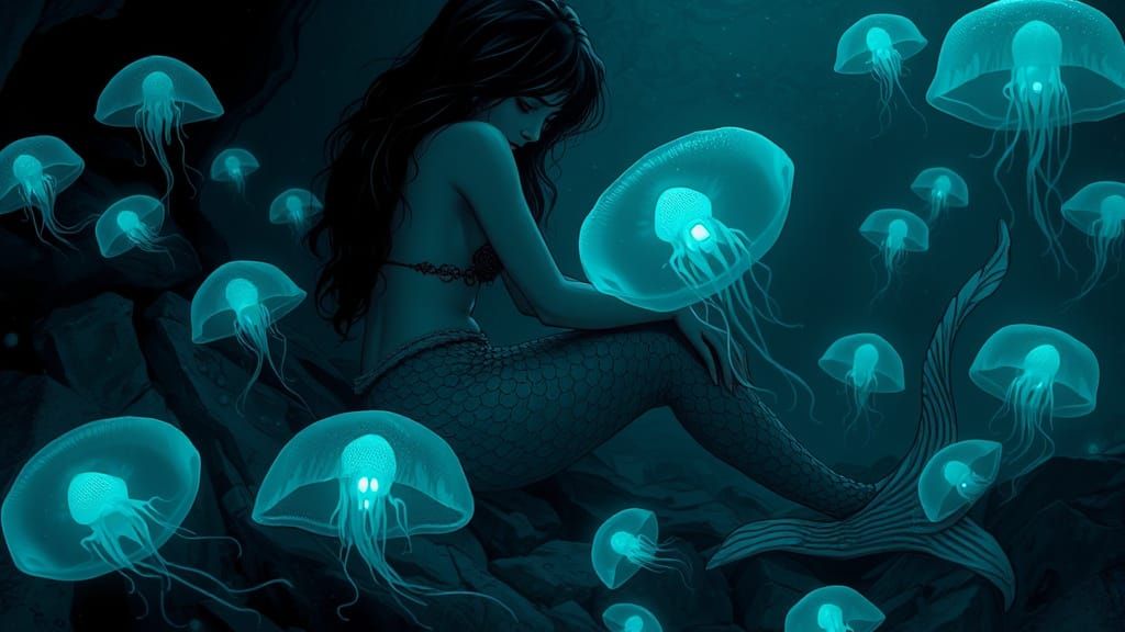 Mystical Mermaid in a Dark Ocean Realm