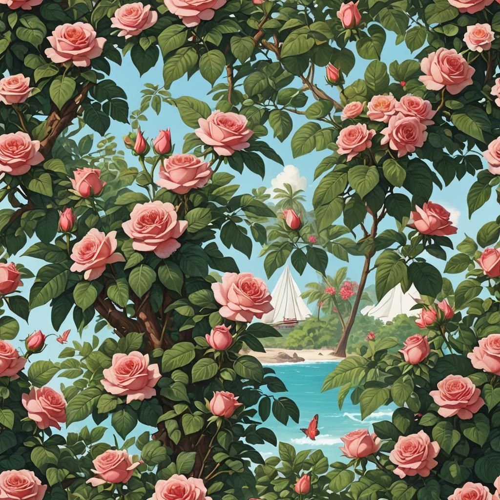 Magical Rose Island Paradise: Dreamlike Tranquility