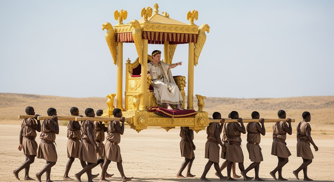 Young Roman Emperor on Gold Sedan Throne Litter