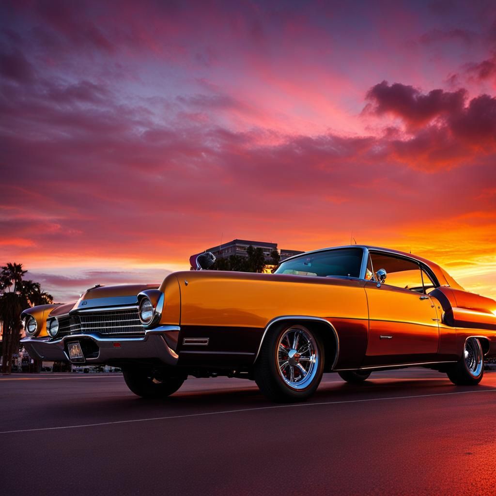 American Classic Car at Sunset