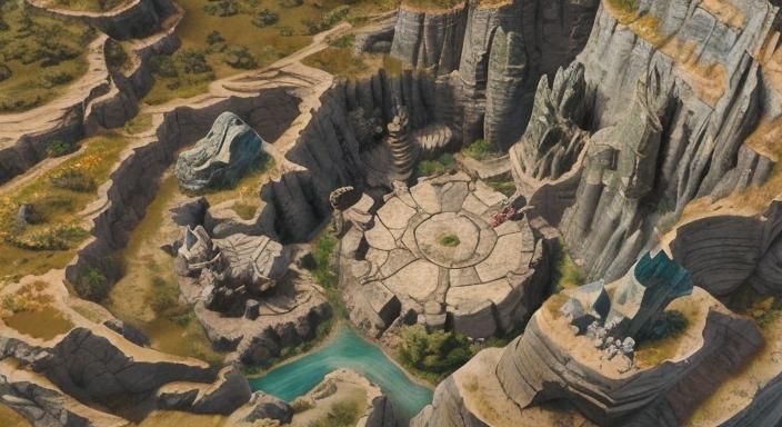 Top-Down Canyon Courtroom with Dragon Statues