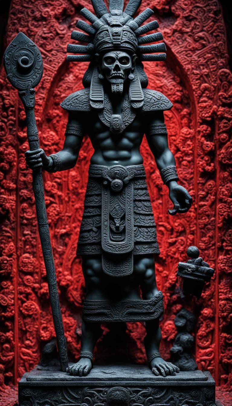Onyx Aztec Death God Statue in Jungle