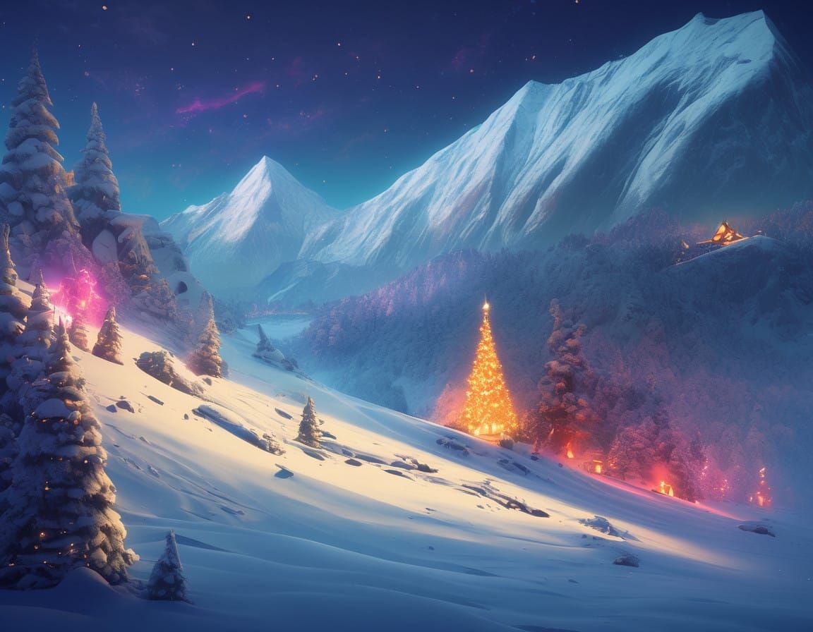 Majestic Christmas Wonderland in Dreamlike Snowy Landscape