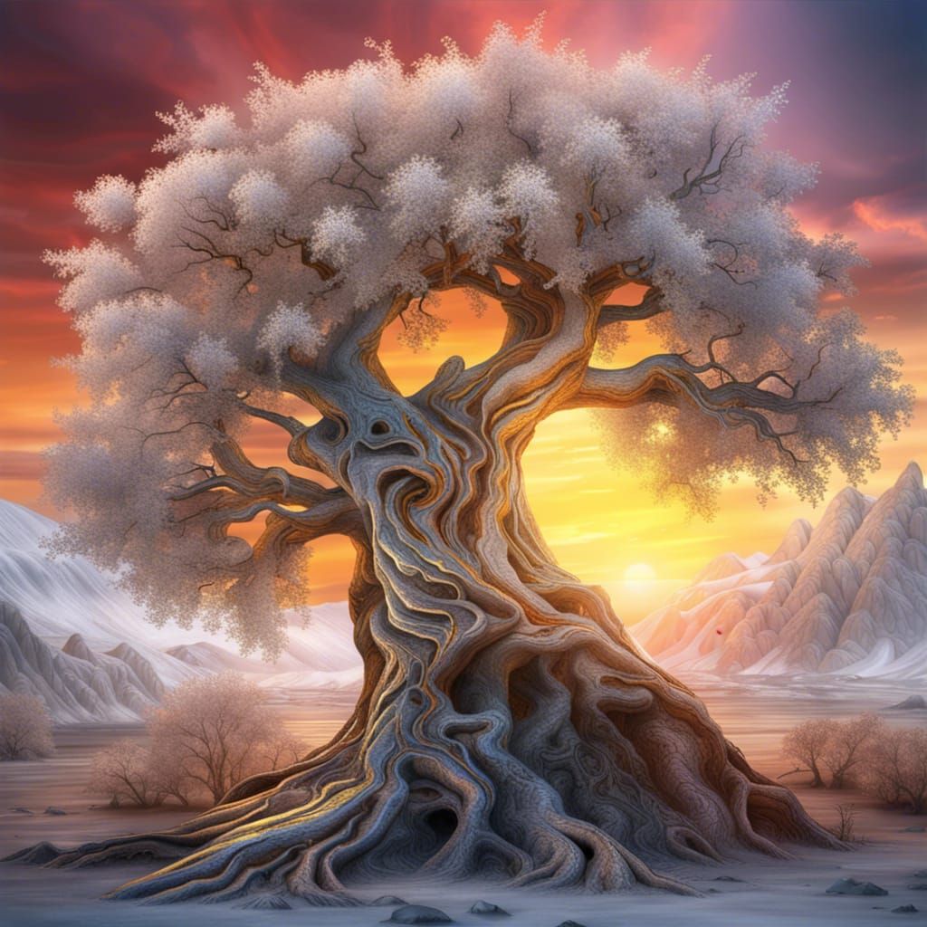 Colorful Ancient Ice Tree with Golden Kingdom