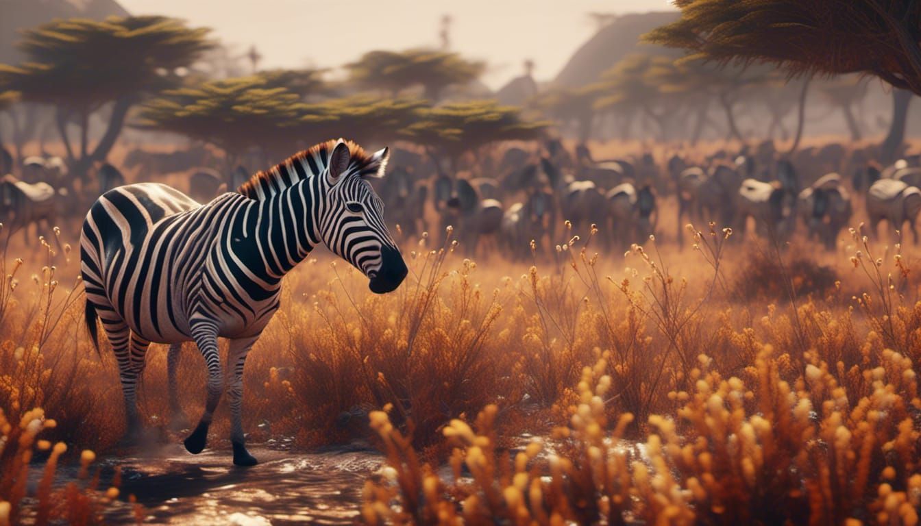 Zebra in the Savannah: Detailed Matte Painting