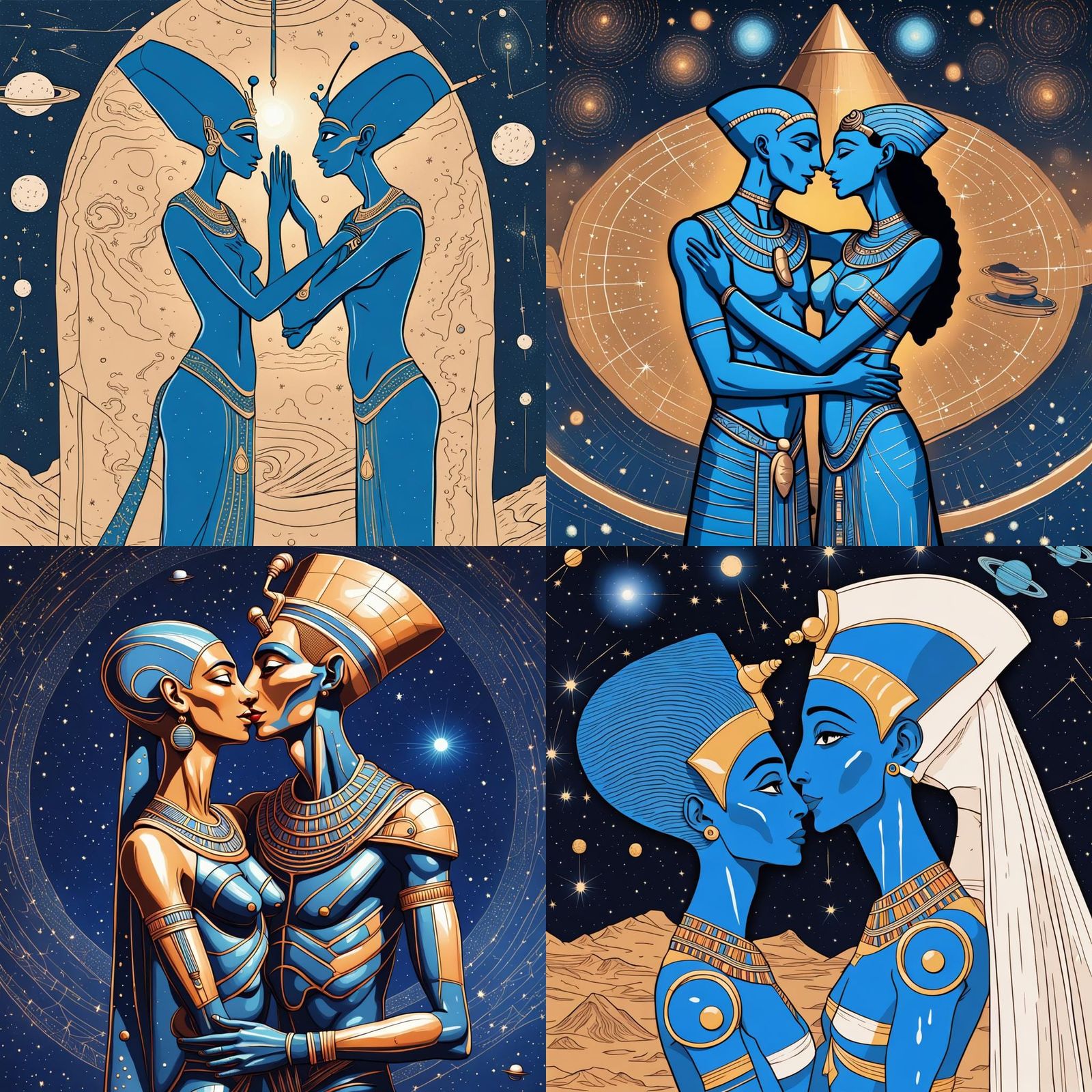 Blue Alien Embrace in Space