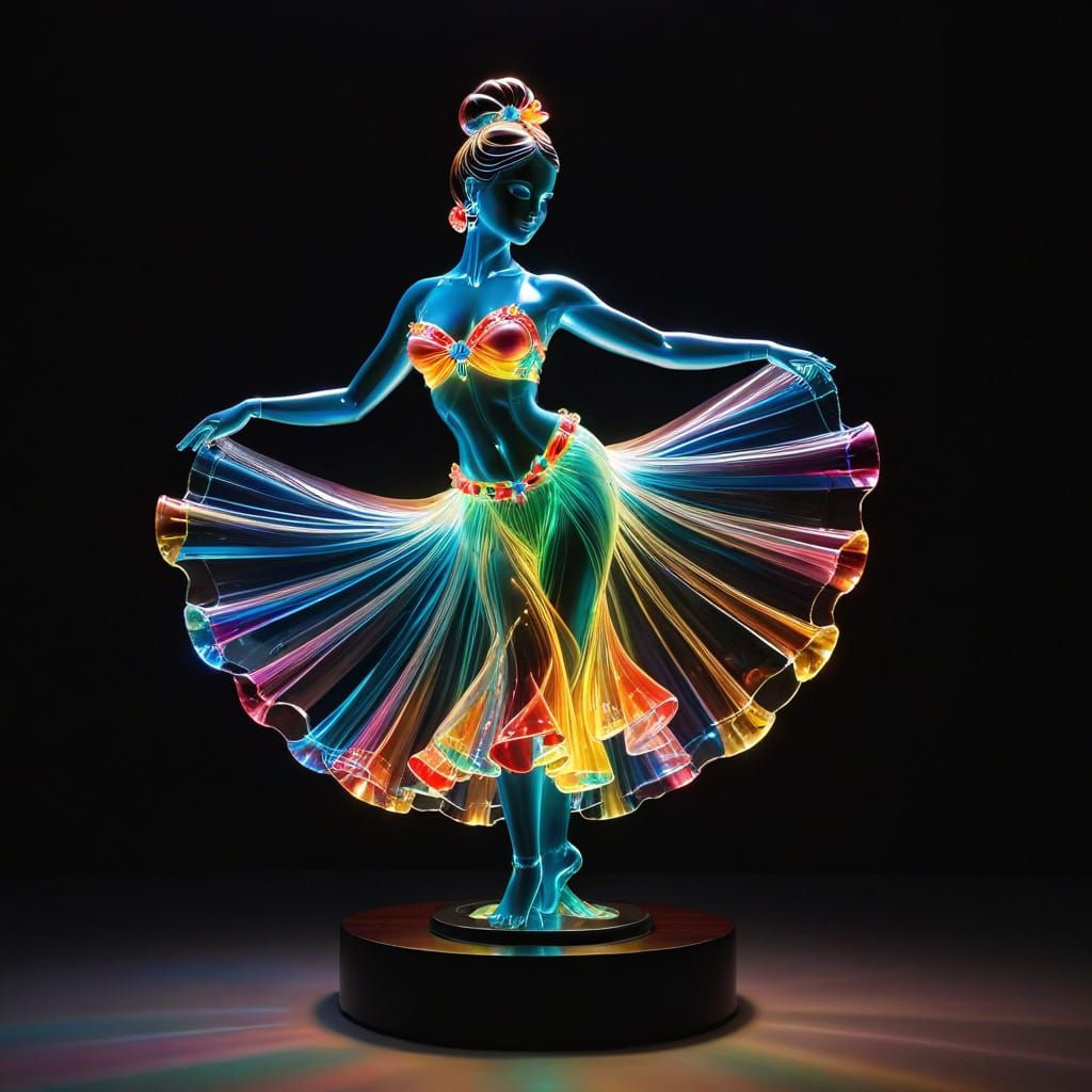 Translucent 1950s Hula Dancer Glass Art Sculpture