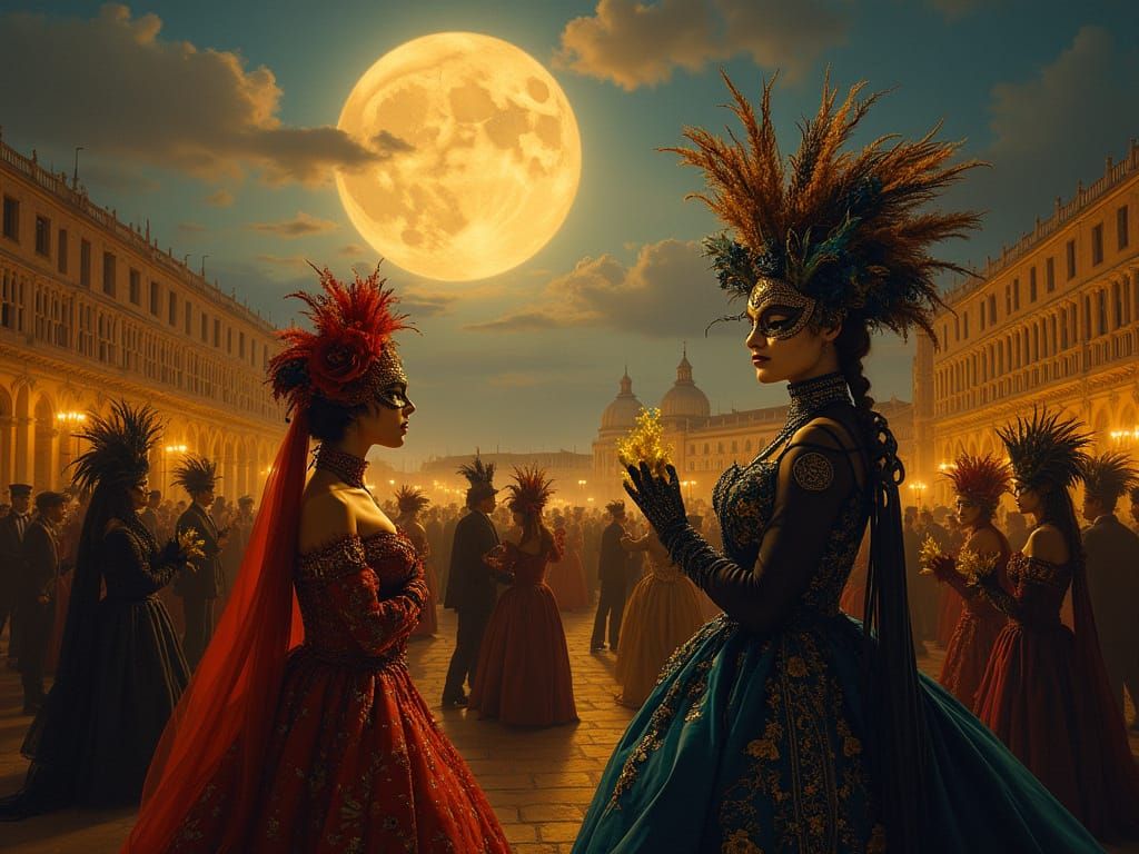 Venetian Masquerade Ball Under Golden Moonlight