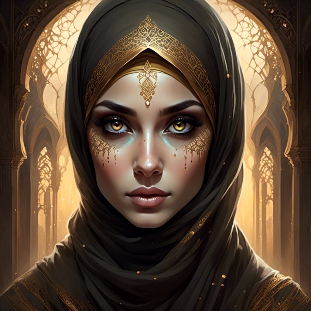 Woman in Hijab Portrait in Soft Pastel Style