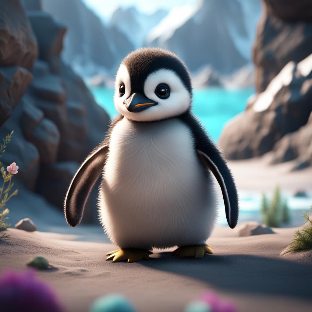 Detailed Painting of a Baby Penguin