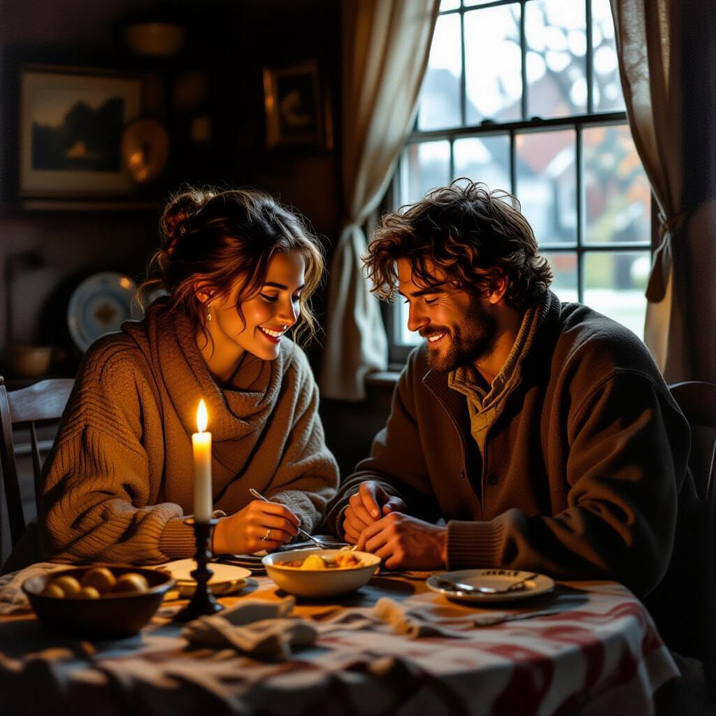 Couple's Candlelit Meal: Happiness in Simple Living