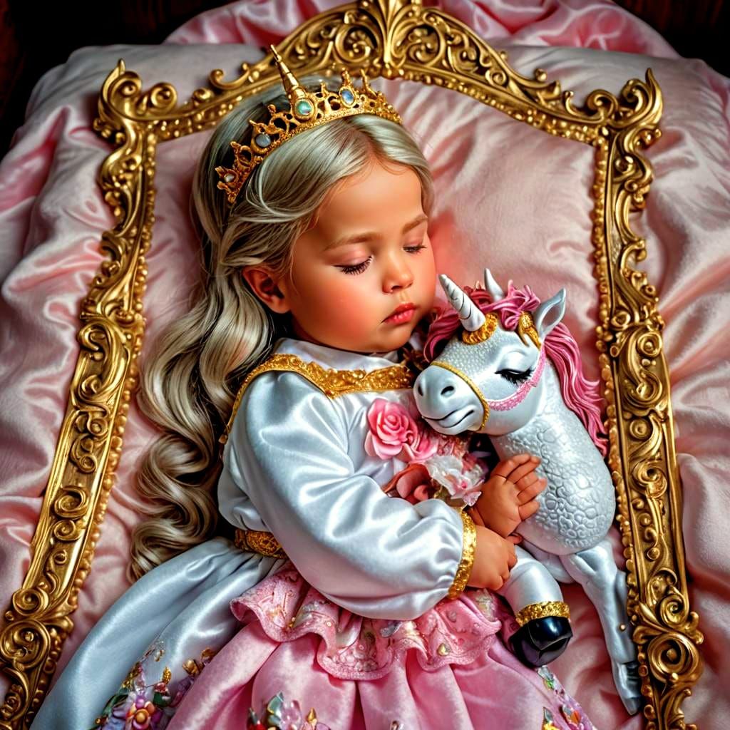 Baby Princess Sleeping with Magical Unicorn