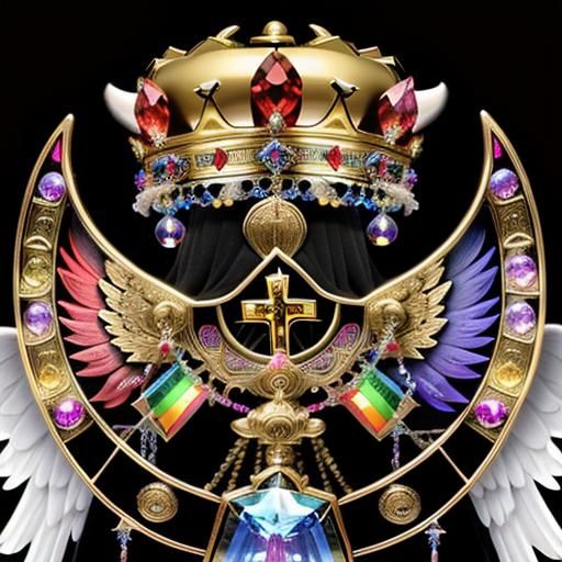 Angelic Bull with Rainbow Wings and Holy Symbols