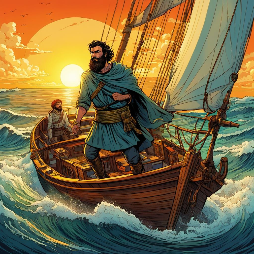 Greek Explorer Sailing: Fantasy Comic Art