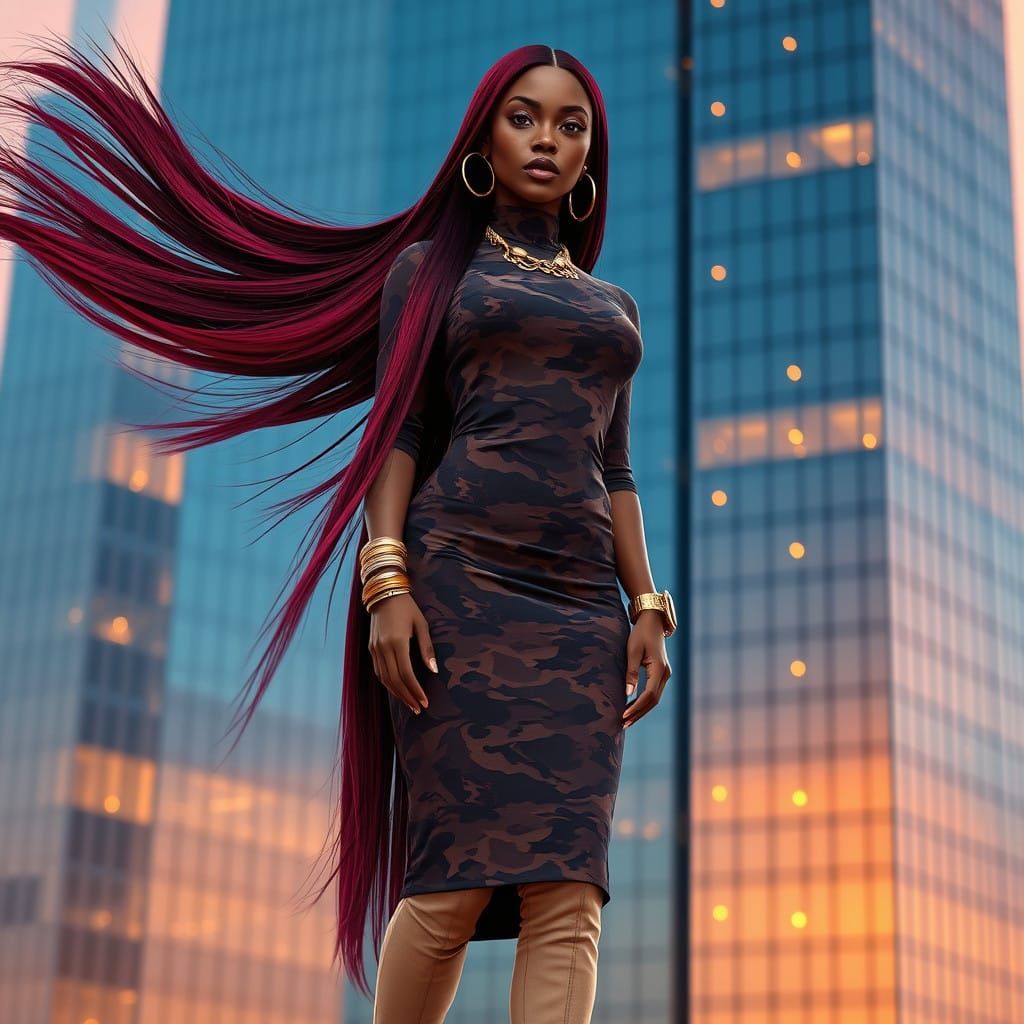 Elegant Boss Lady in Camouflage Chic