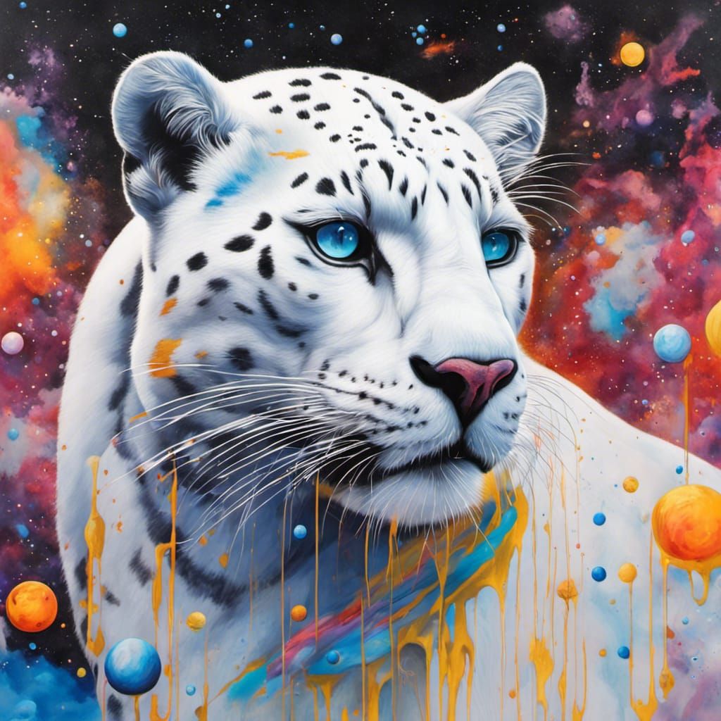 Planetary White Panther in Graffiti Splash Art