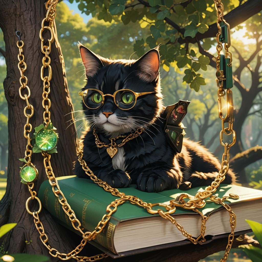 Oak Tree, Cat Reader in Anime Style