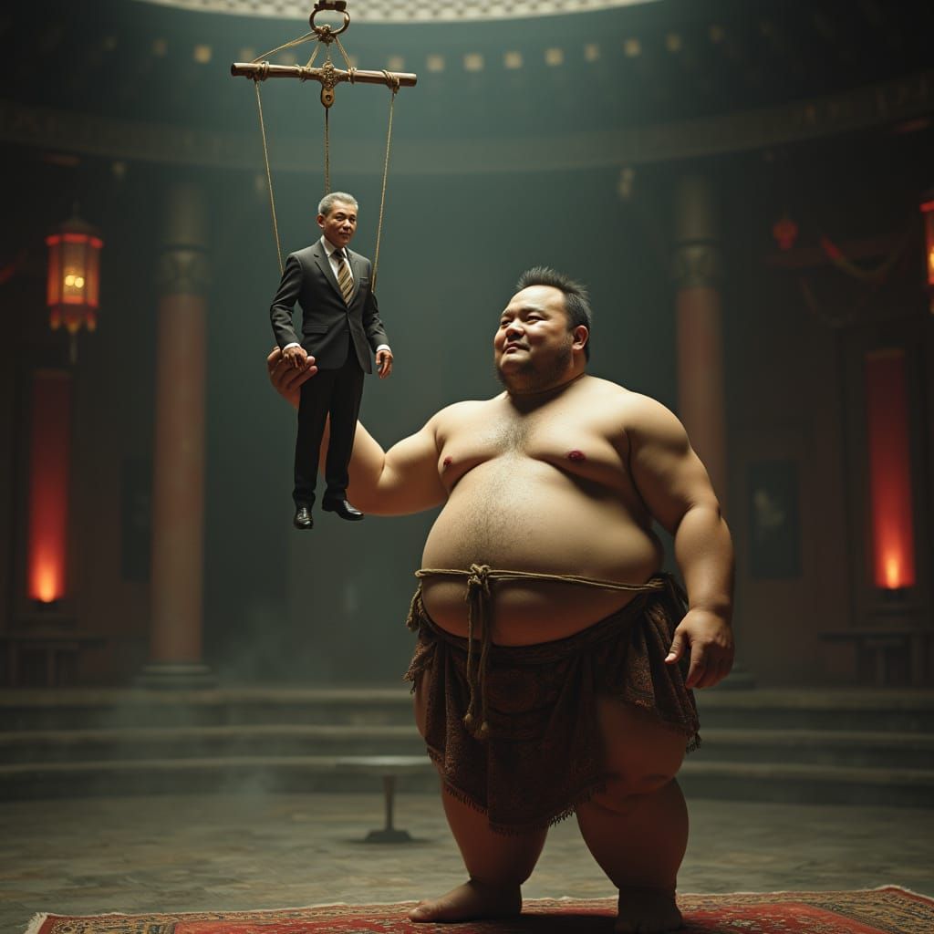 Chinese Sumo Wrestler Controls Mark Carney Marionette in Anc...