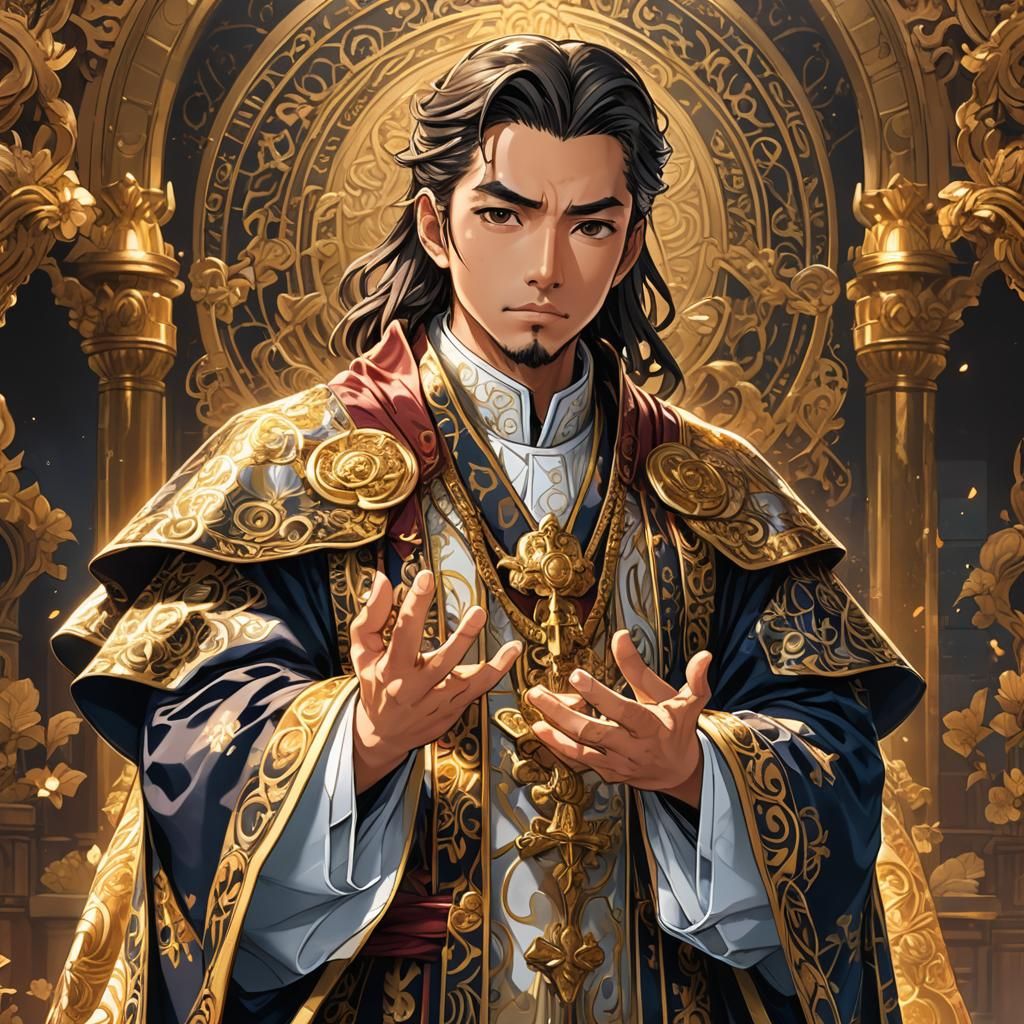 Anime Portrait of Virtuous Priest in Manga Style
