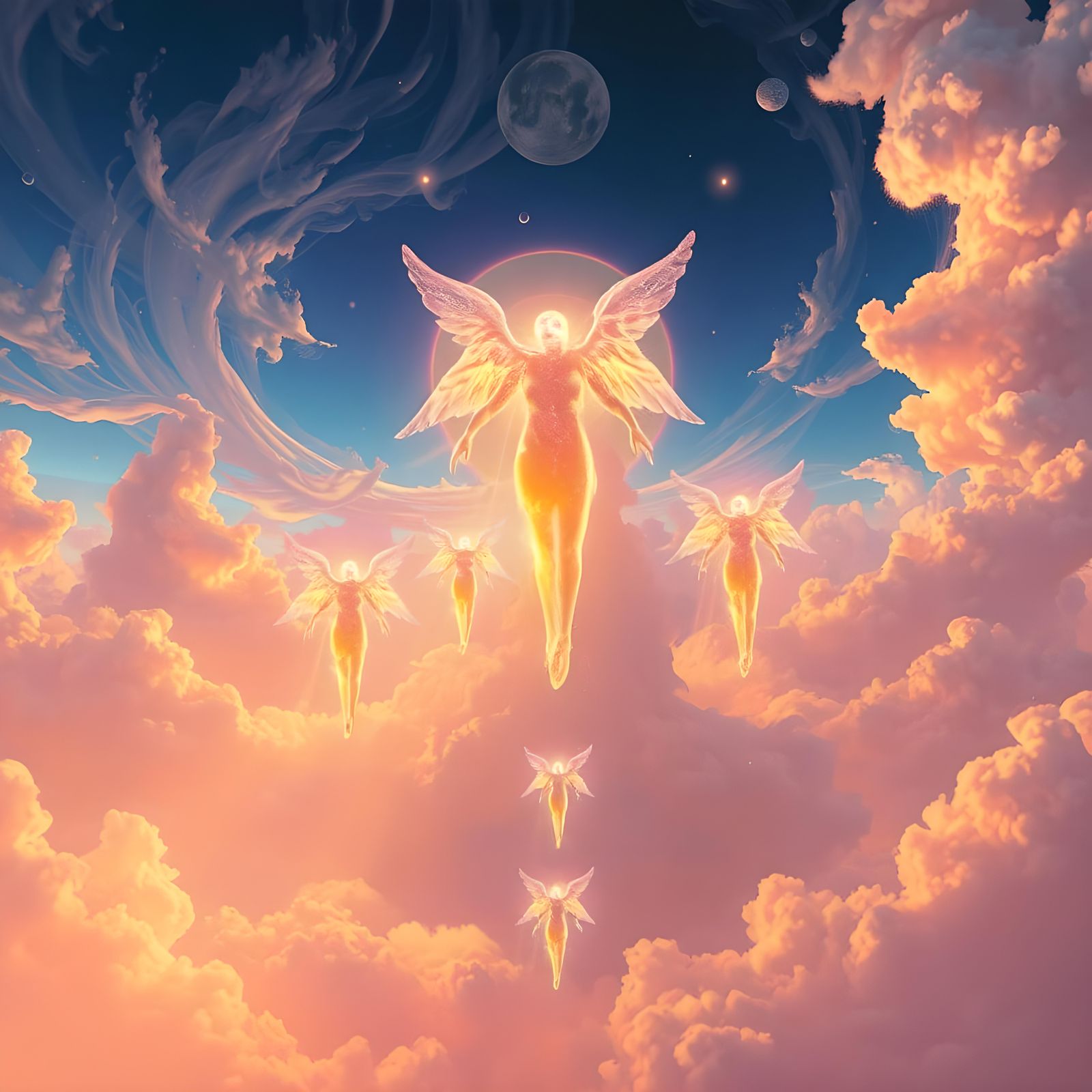 Celestial Figures Visiting: Detailed Matte Painting