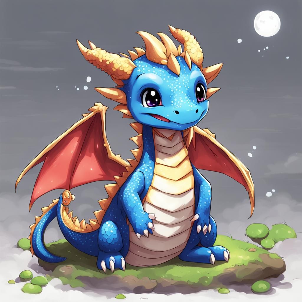 Cute Baby Dragon in Anime Art Style