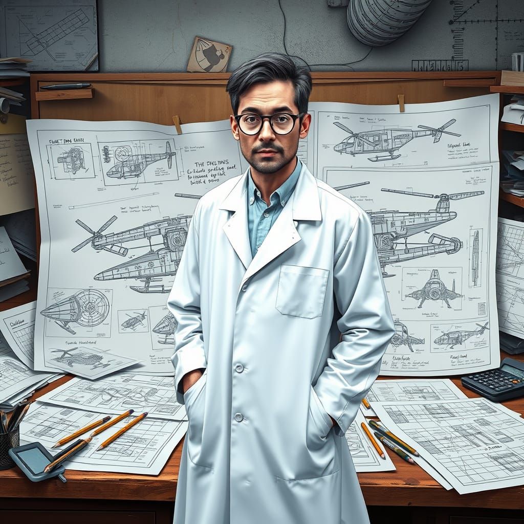 Visionary Scientist Ponders Revolutionary Helicopter Design