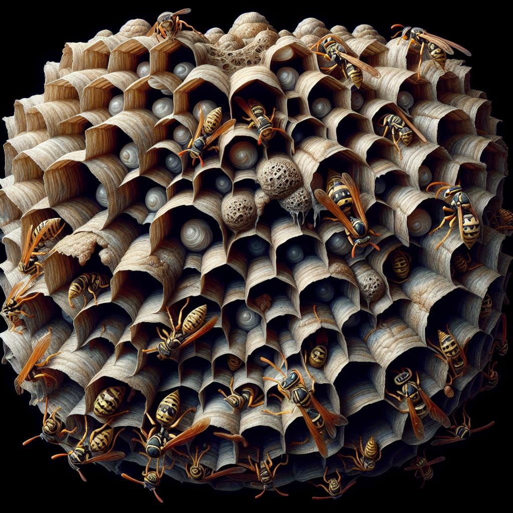Detailed Wasp Nest Cross-Section