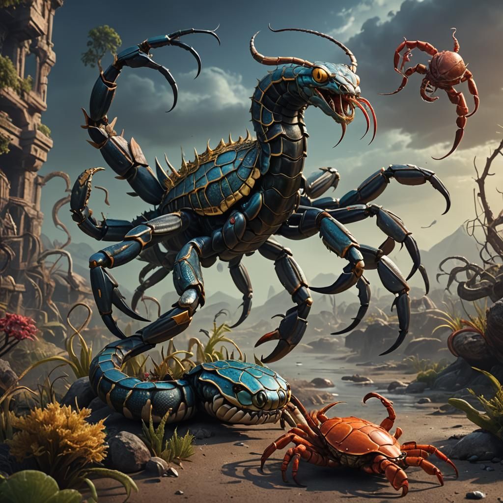 Snake Scorpion Crab Hybrid: Detailed Fantasy Art