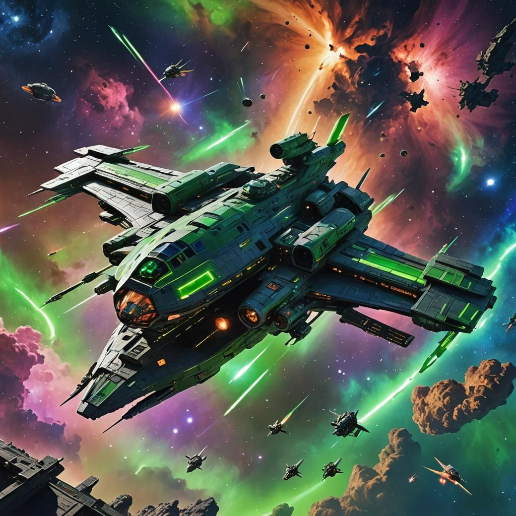 Alien Carrier Assault in Nebula: 3D Anime Art