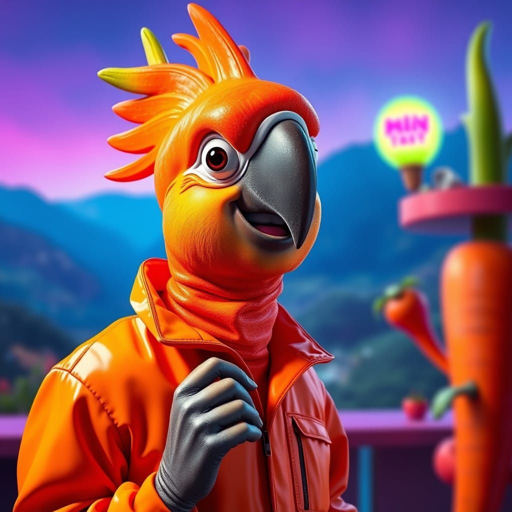 Surreal Carrot-Parrot in Italian Brainrot Style