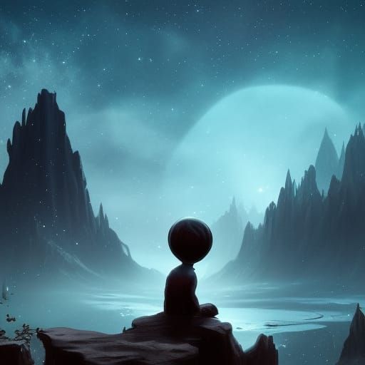 Lonely Figure Stargazing: Detailed Fantasy Art
