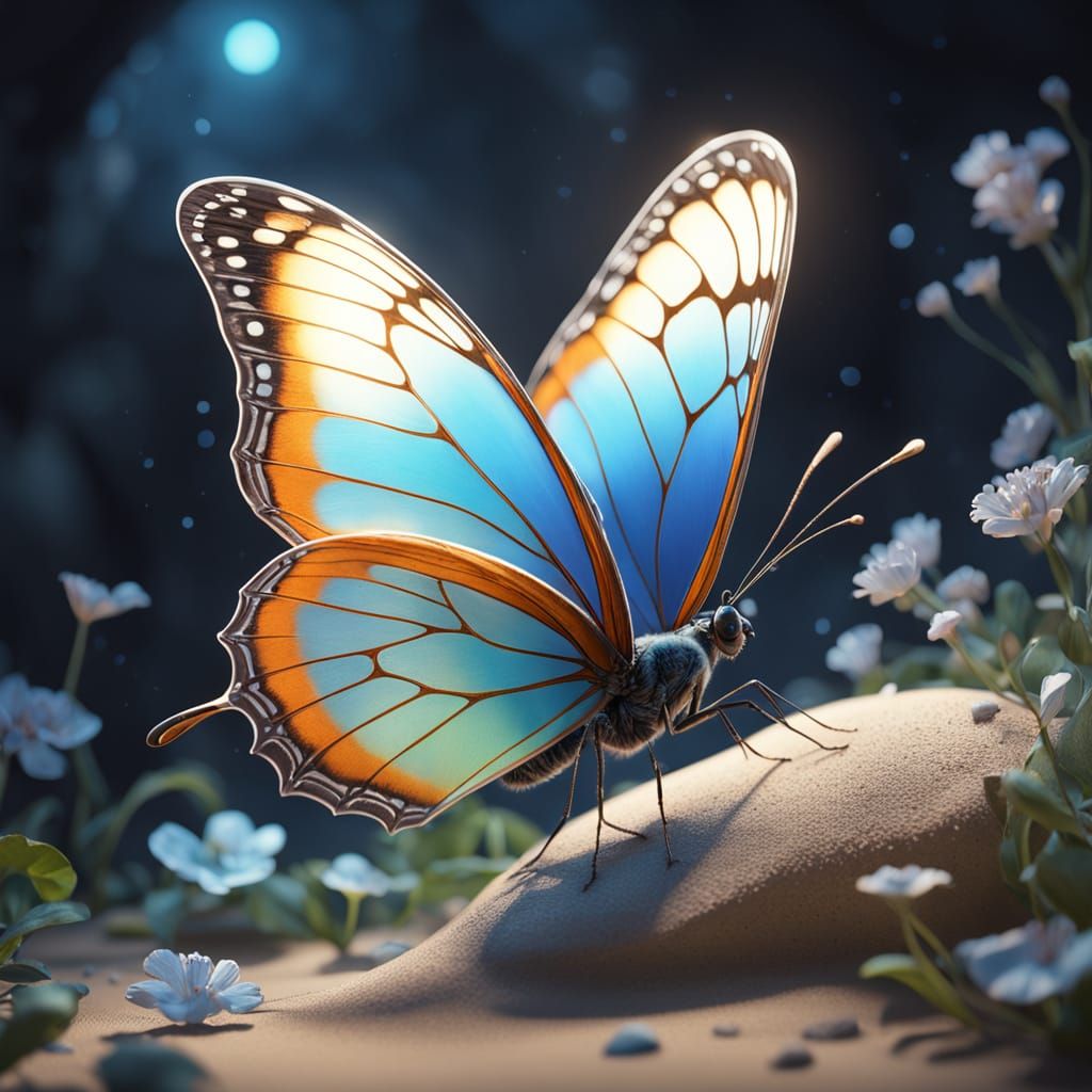 Surreal Sand-Colored Butterfly with Enchanted Wings