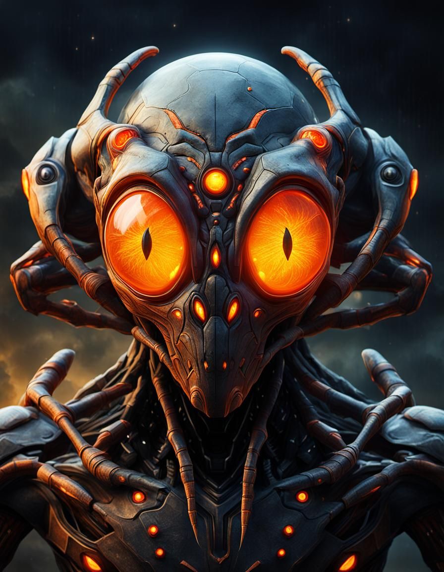 Scenic Insectoid Alien Head with Glowing Eyes