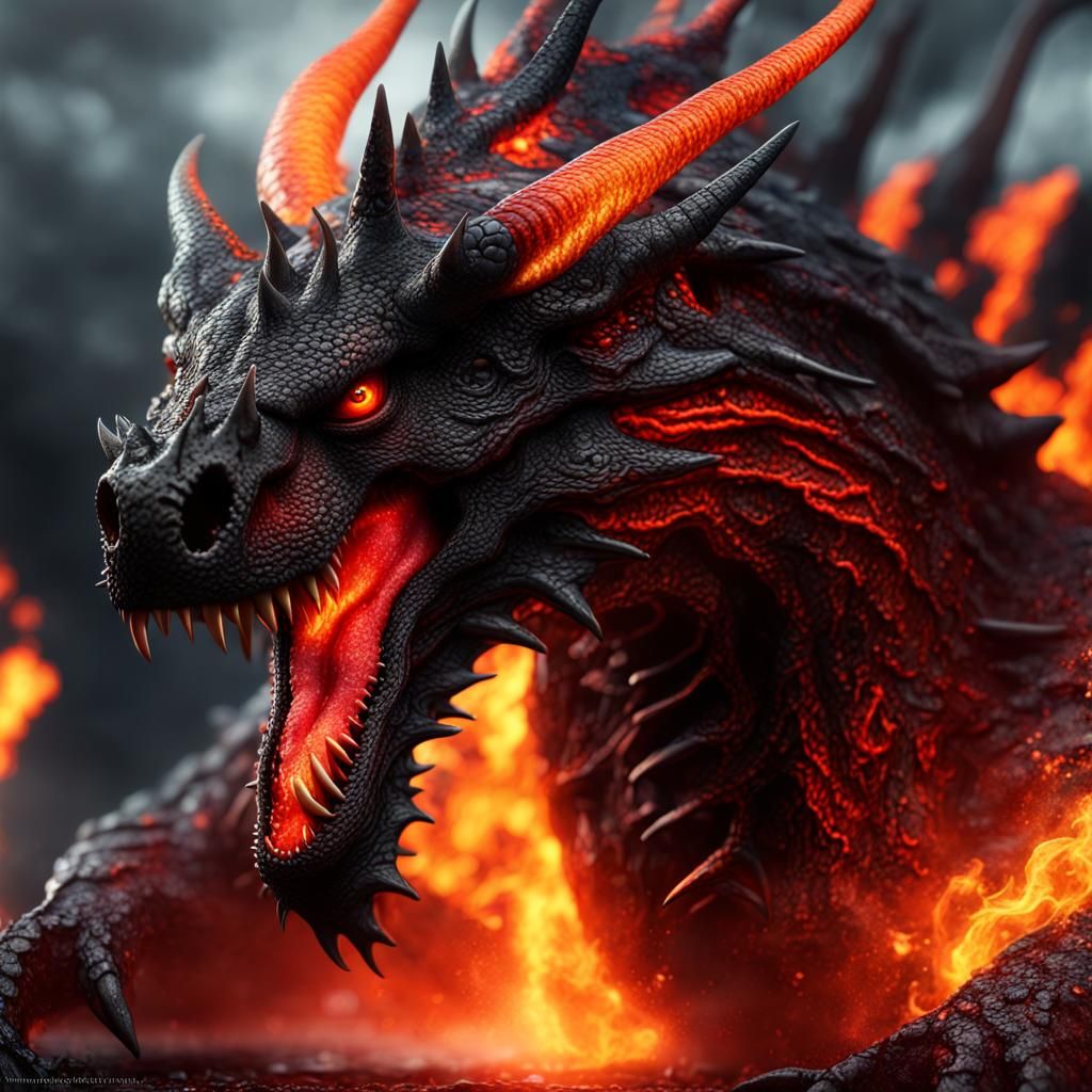 Epic Lava Dragon in Hyperrealistic Dark Art