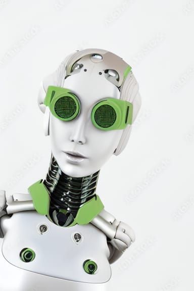 Blonde Gynoid Robot with Green Goggles