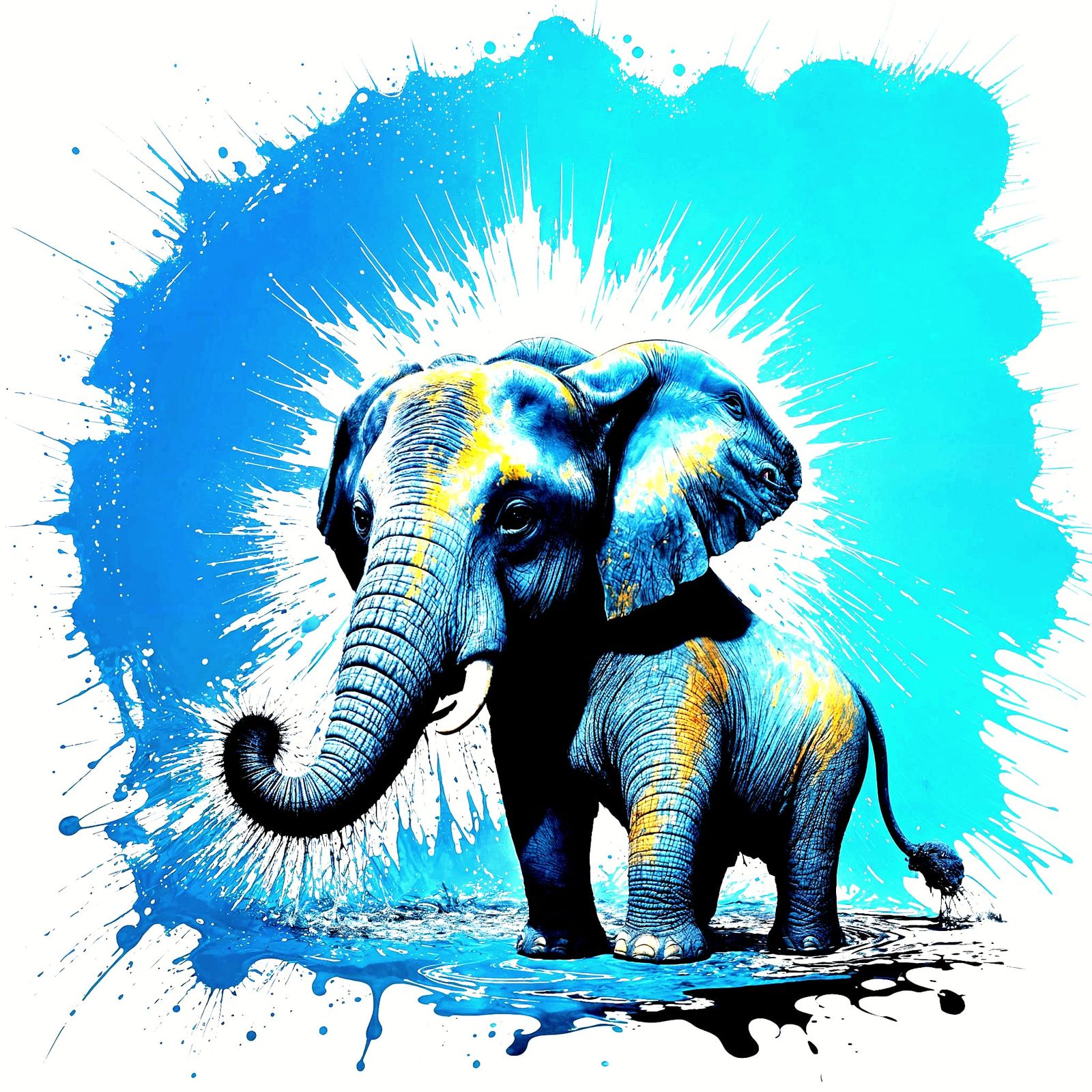 Elephant Splatter Portrait in Pollock Style