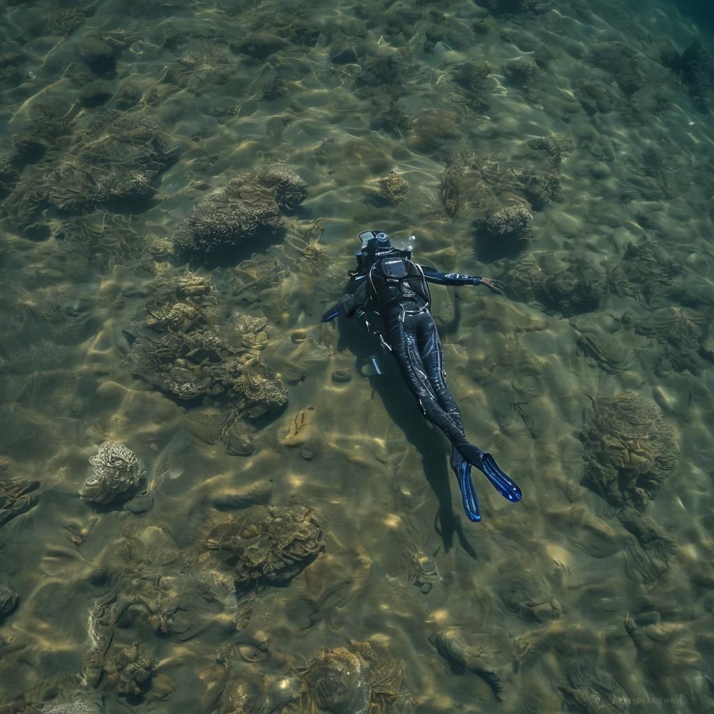 Diver Encountering Alien Creature in Deep Water