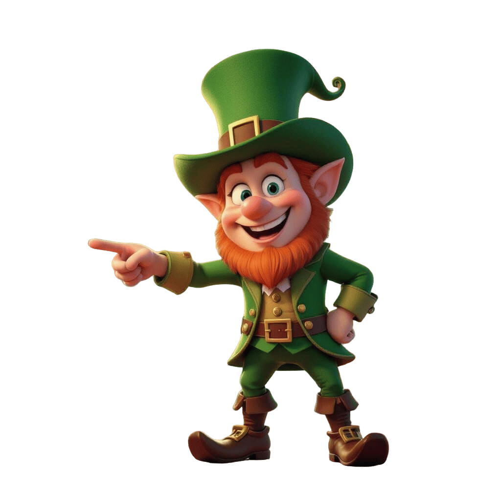 Smiling Leprechaun Pointing Left, 3D Digital Art