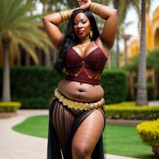 Ebony BBW Belly Dancer in Revealing Outfit
