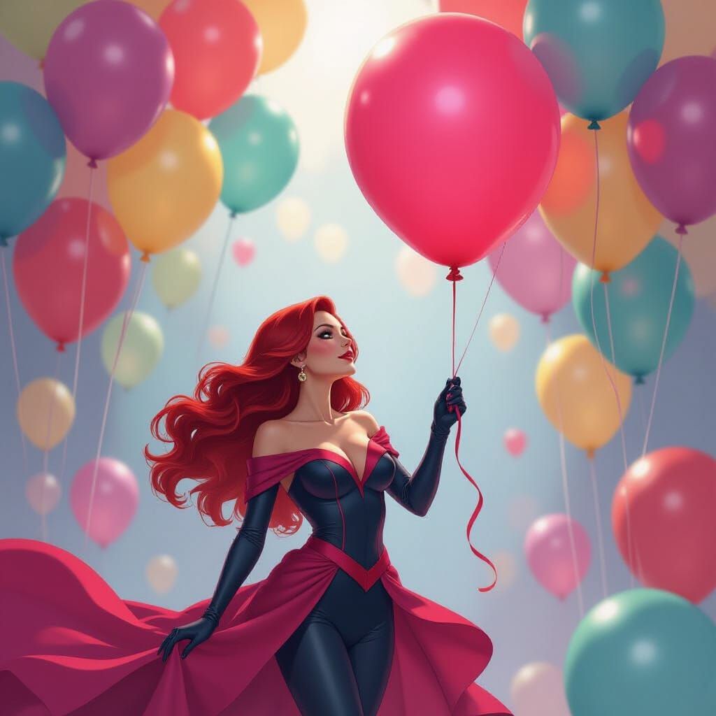 Scarlet Witch and Balloons in Dreamy Illustration Style