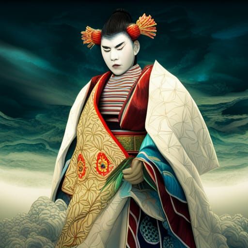Detailed Kabuki Theater Character in Digital Art