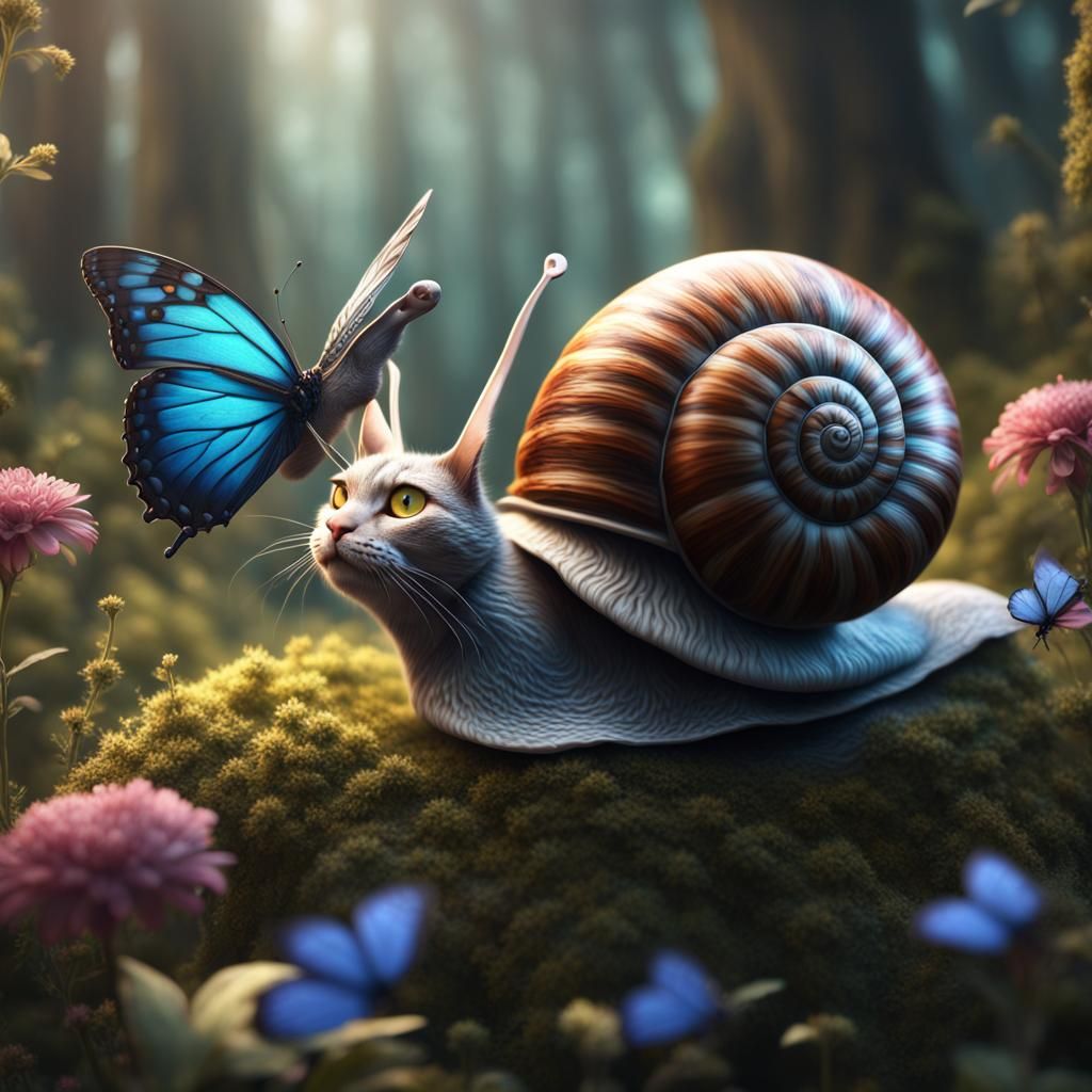 Surreal Snail Cat Butterfly Hybrid Creature